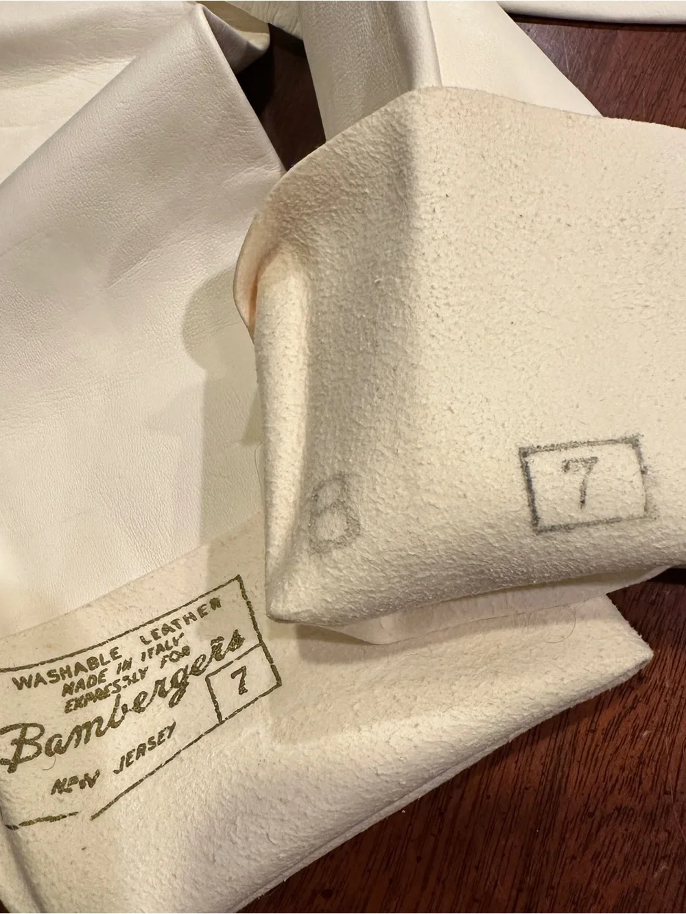Bamberger’s white leather opera gloves